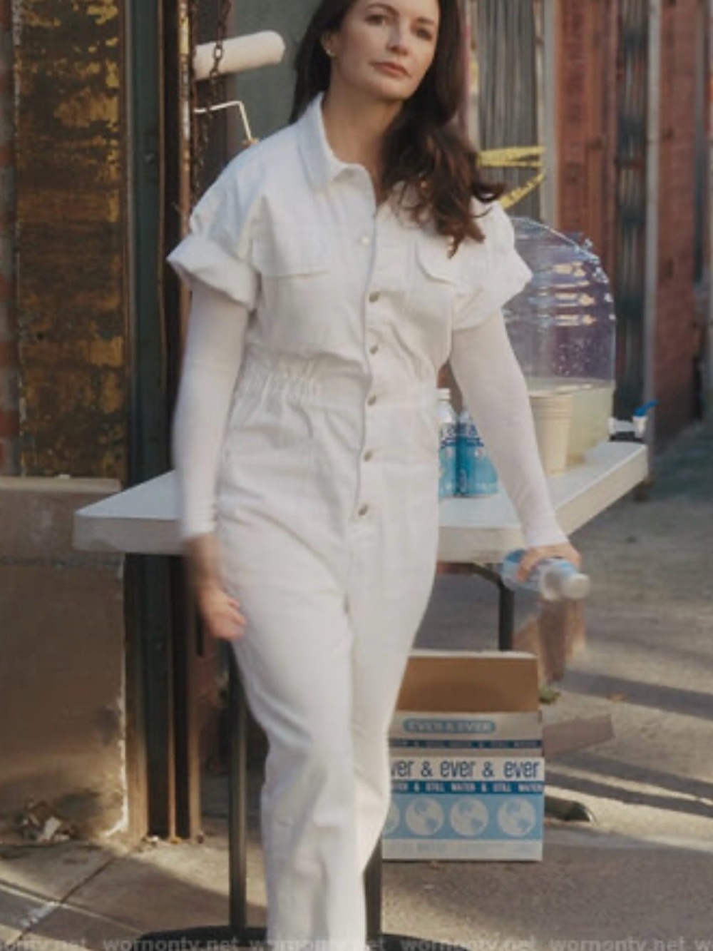 Oscar de la Renta White Cotton Utility Jumpsuit As Seen on Kristin Davis SATC